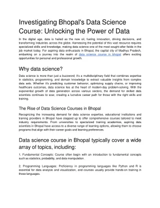 Investigating Bhopal's Data Science Course_ Unlocking the Power of Data
