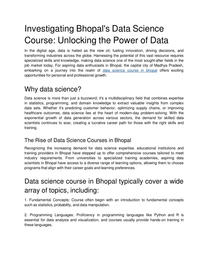investigating bhopal s data science course