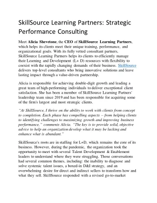 SkillSource Learning Partners: Strategic Performance Consulting