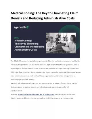 How Effective Medical Coding Eliminates Claim Denials and Reduces Administrative