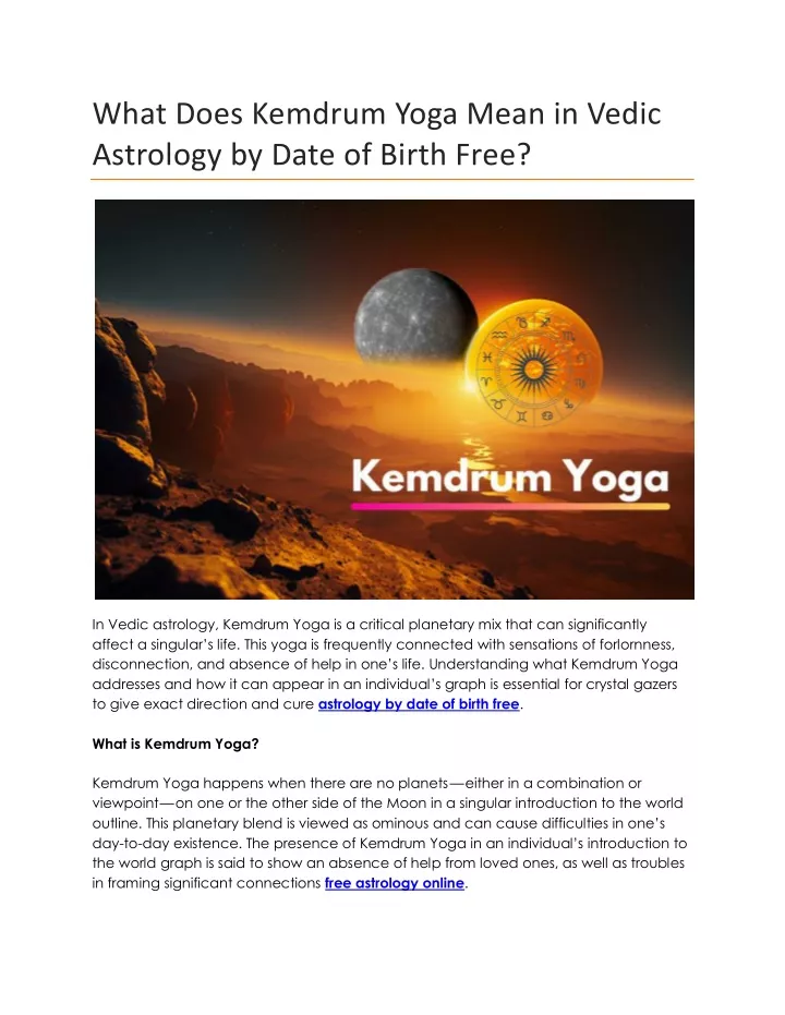 what does kemdrum yoga mean in vedic astrology