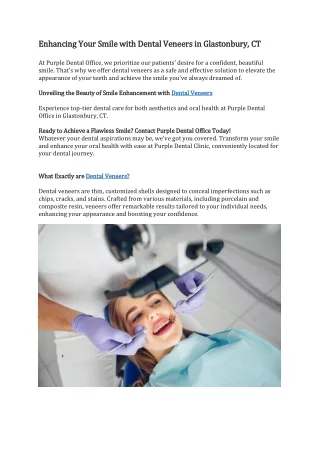 Enhancing Your Smile with Dental Veneers in Glastonbury, CT
