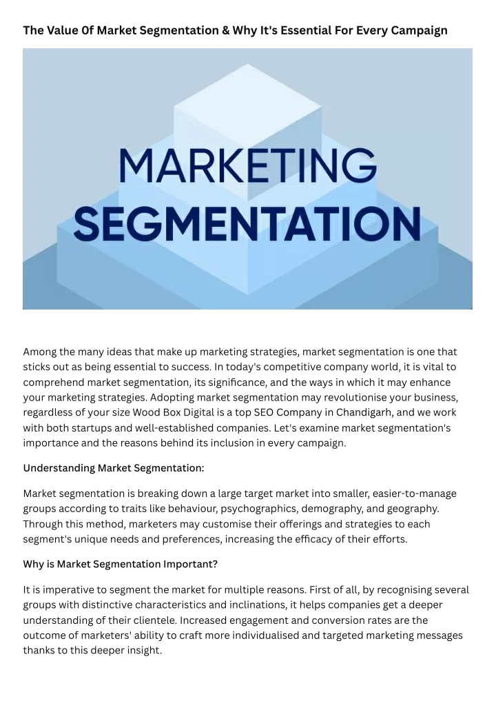 the value 0f market segmentation