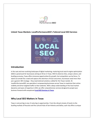 Unlock Texas Markets: LocalPerformanceSEO's Tailored Local SEO Services