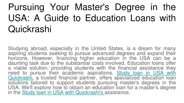 pursuing your master s degree in the usa a guide to education loans with quickrashi