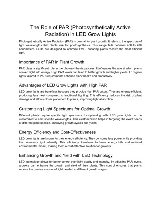The Role of PAR (Photosynthetically Active Radiation) in LED Grow Lights