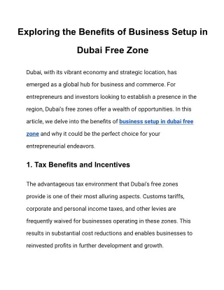 Exploring the Benefits of Business Setup in Dubai Free Zone