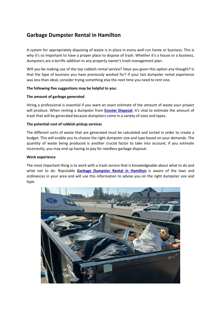 garbage dumpster rental in hamilton
