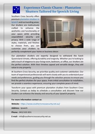 Experience Classic Charm - Plantation Shutters Tailored for Ipswich Living