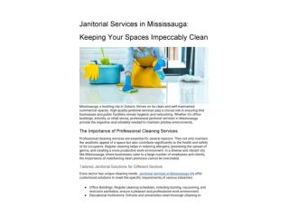 Affordable Janitorial Services in Mississauga – Reliable and Efficient!