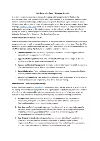 Salesforce Sales Cloud Pricing and Licensing