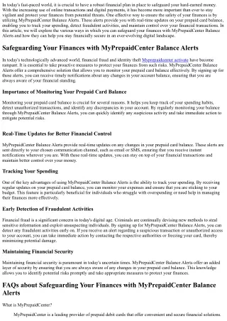 Safeguarding Your Finances with MyPrepaidCenter Balance Alerts