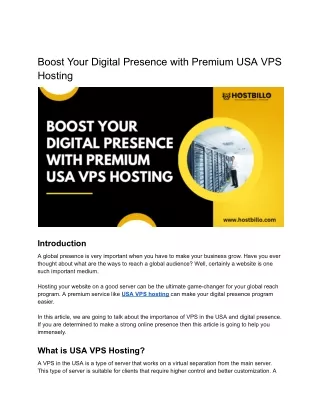 Boost Your Digital Presence with Premium USA VPS Hosting