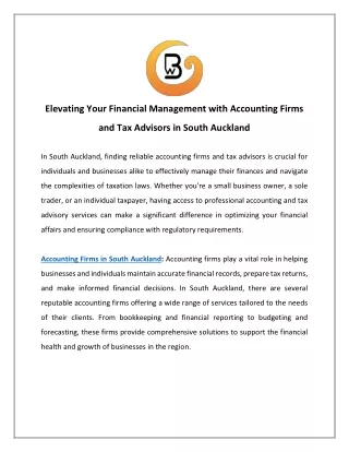 Elevating Your Financial Management with Accounting Firms and Tax Advisors in South Auckland