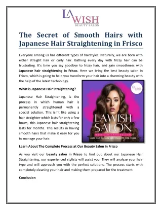 The Secret of Smooth Hairs With Japanese Hair Straightening in Frisco