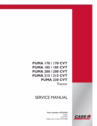 CASE IH PUMA 170  170 CVT Tractor Service Repair Manual Instant Download