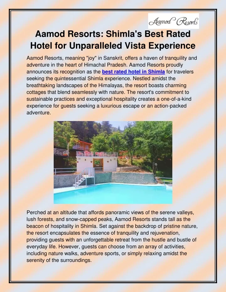 aamod resorts shimla s best rated hotel