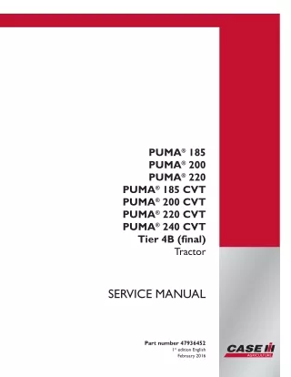 CASE IH PUMA 185 CVT Tier 4B (final) Tractor Service Repair Manual Instant Download