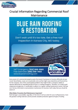 Crucial Information Regarding Commercial Roof Maintenance