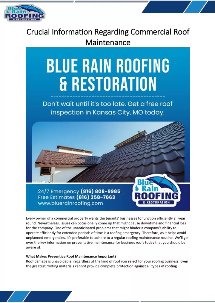 crucial information regarding commercial roof