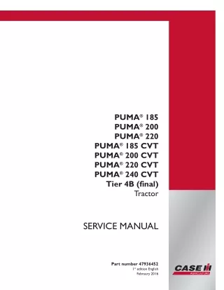 CASE IH PUMA 200 CVT Tier 4B (final) Tractor Service Repair Manual Instant Download