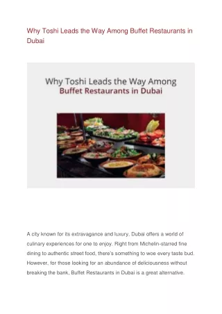 Why Toshi Leads the Way Among Buffet Restaurants in Dubai