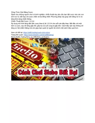 Trải Nghiệm Sicbo Đầy Kịch Tính Trên W88 Trading