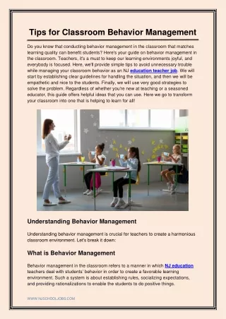 Tips for Classroom Behavior Management