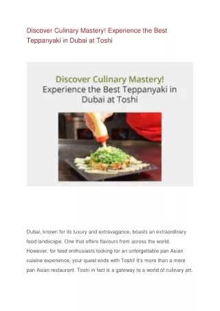 Experience the Best Teppanyaki in Dubai at Toshi