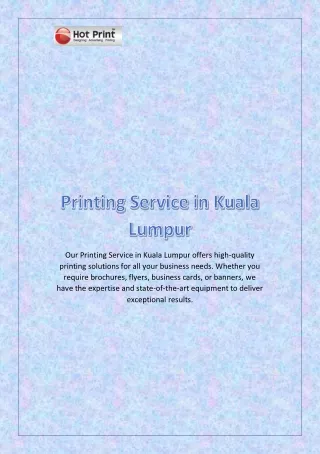 Printing Service in Kuala Lumpur