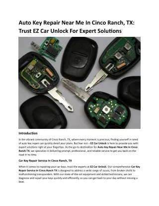 Auto Key Repair Near Me In Cinco Ranch, TX Trust EZ Car Unlock For Expert Solutions