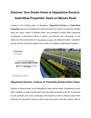 Discover Your Dream Home at Vijayashree Enclave_ Aashrithaa Properties' Oasis on Mysore Road