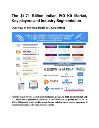 The 1.71 Billion Indian IVD Kit Market, Key players and Industry Segmentation