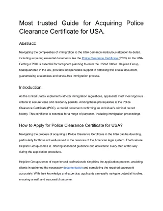 Most trusted Guide for Acquiring Police Clearance Certificate for USA