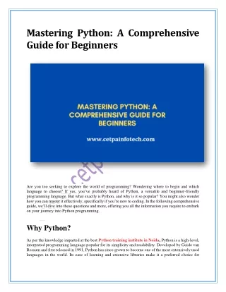 Mastering Python -  A Comprehensive Guide for Beginners