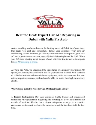 Beat the Heat: Expert Car AC Repairing in Dubai with Yalla Fix Auto