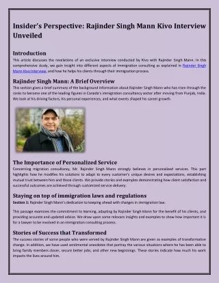 Insider's Perspective Rajinder Singh Mann Kivo Interview Unveiled