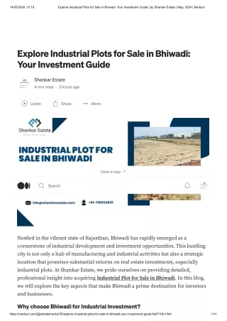 Explore Industrial Plots for Sale in Bhiwadi_ Your Investment Guide _ by Shankar Estate