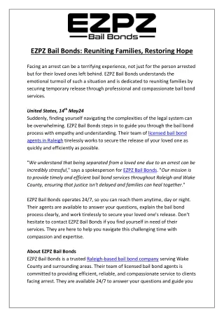 Raleigh Bail Bondsman | 24/7 Expert Services by EZPZ