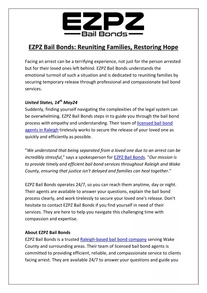 ezpz bail bonds reuniting families restoring hope