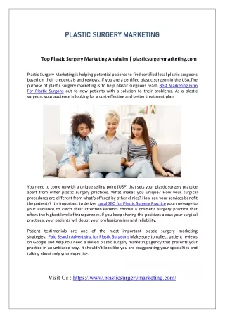 Top Plastic Surgery Marketing Anaheim plasticsurgerymarketing.com