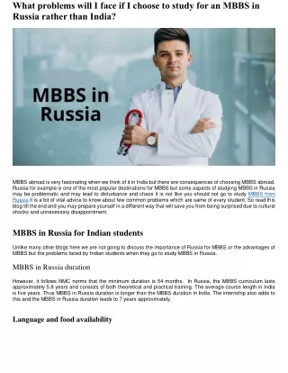 What problems will I face if I choose to study for an MBBS in Russia rather than India