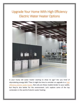 Upgrade Your Home With High Efficiency Electric Water Heater Options