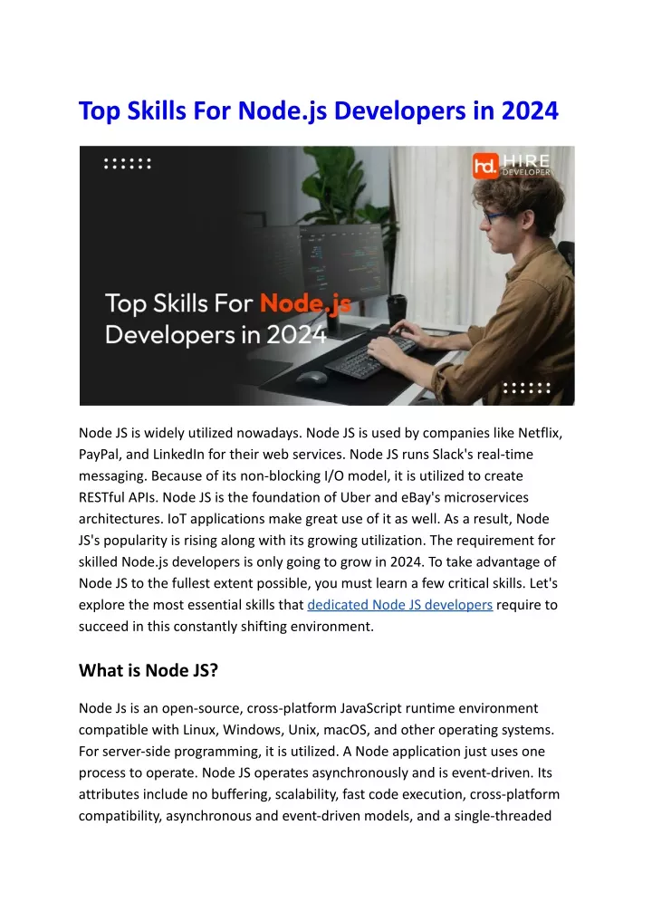 top skills for node js developers in 2024
