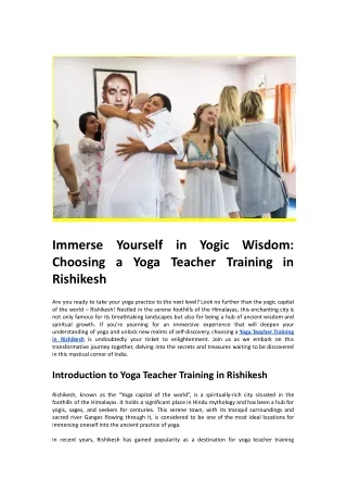 Immerse Yourself in Yogic Wisdom: Choosing a Yoga Teacher Training in Rishikesh