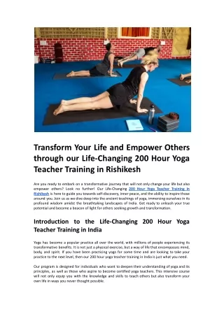 Transform Your Life and Empower Others through our Life-Changing 200 Hour Yoga