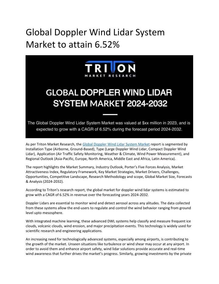 global doppler wind lidar system market to attain