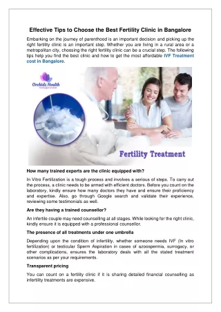 Effective Tips to Choose the Best Fertility Clinic in Bangalore