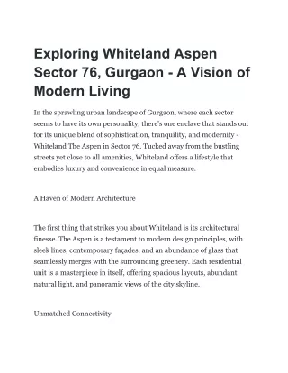 Whiteland Aspen Sector 76 Gurgaon - Provide Best Apartments