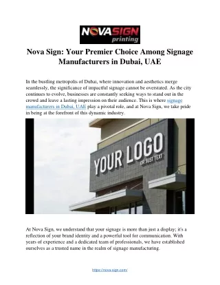 Nova Sign: Your Premier Choice Among Signage  Manufacturers in Dubai, UAE